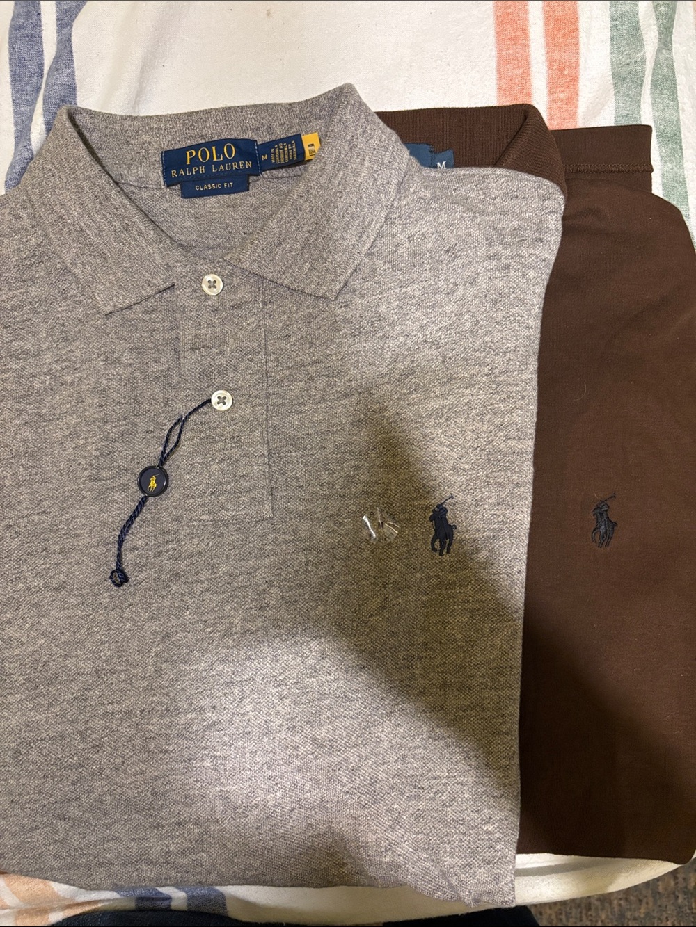 Polo by Ralph Lauren Men’s Gray Heather Polo Shirt (New) + Free used Brown Polo
